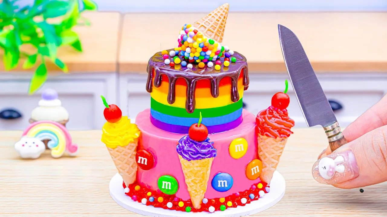 Satisfying Mini Rainbow Cake Recipe With Ice Cream 🌈 How to Make Rainbow Cake Decorating