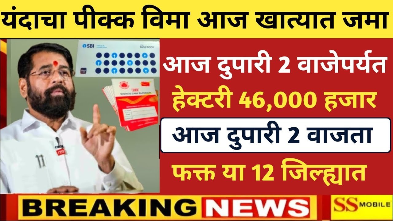 यंदाचा पीक्क विमा आज खात्यात जमा आज दुपारी 2 वाजेपर्यत हेक्टरी 46,000 हजार | pik vima 2026