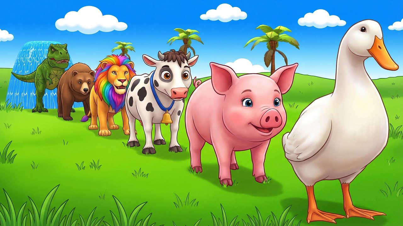 Long Slide Game with Dinosaur Lion Cow Hippopotamus Gorilla 3d Animal Game Funny 3d Animals