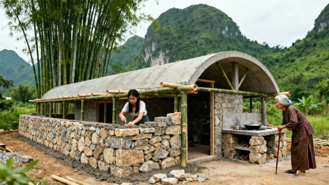 A Kind Talented Woman Quietly Build a House f...