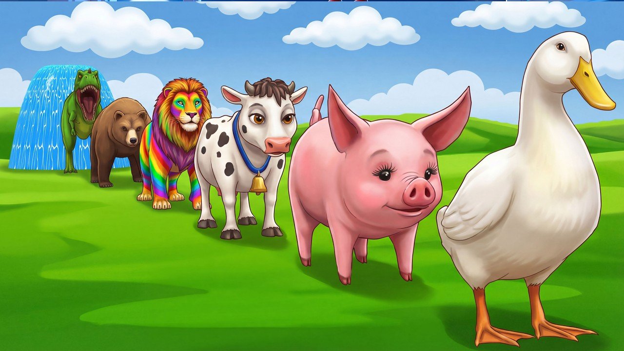 Long Slide Game with Dinosaur Lion Cow Hippopotamus Gorilla 3d Animal Game Funny 3d Animals