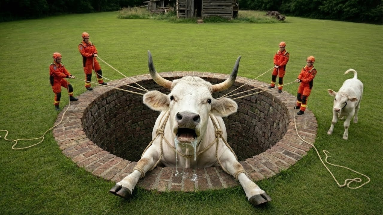 Heroic Rescue Team Saves White Cow Trapped in a Deep Well After Calf Begs for Help