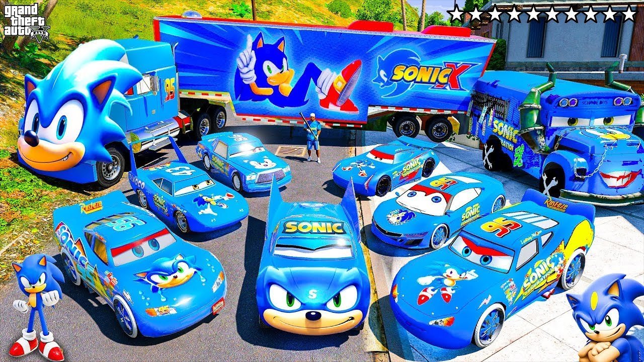 GTA V - Stealing SONIC SUPER CARS with Franklin and Sonic | (Real Life Cars #359)
