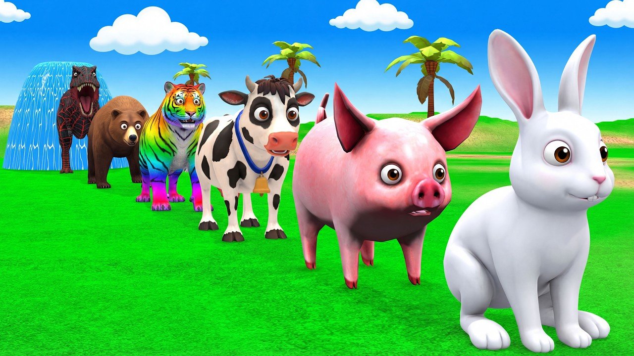 Long Slide Game with Dinosaur Lion Cow Hippopotamus Gorilla 3d Animal Game Funny 3d Animals