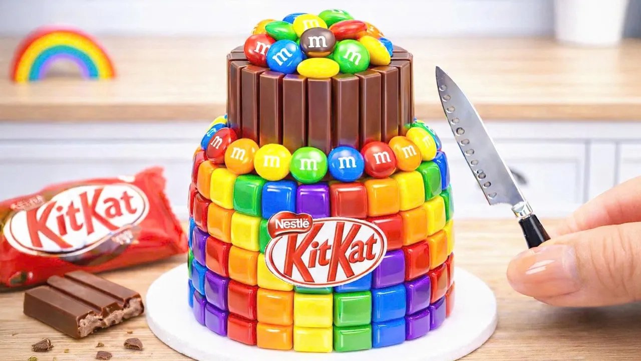 Satisfying Mini Rainbow KITKAT Cake Recipe 🌈 Colorful Rainbow Cake Decorating Ideas