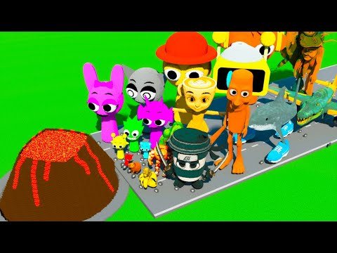 Big & Small SPRUNKI & ITALIAN BRAINROT Cars Jump Over VOLCANO in Teardown