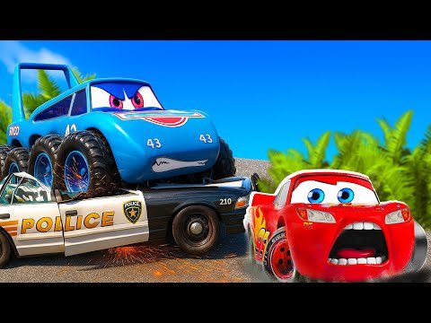 McQueen and TOW Mater VS KING DINOKO MONSTER,...