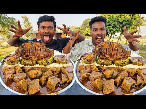 Full fish fry and mutton Liver curry with rice eating challenge , Indian food eating show ,