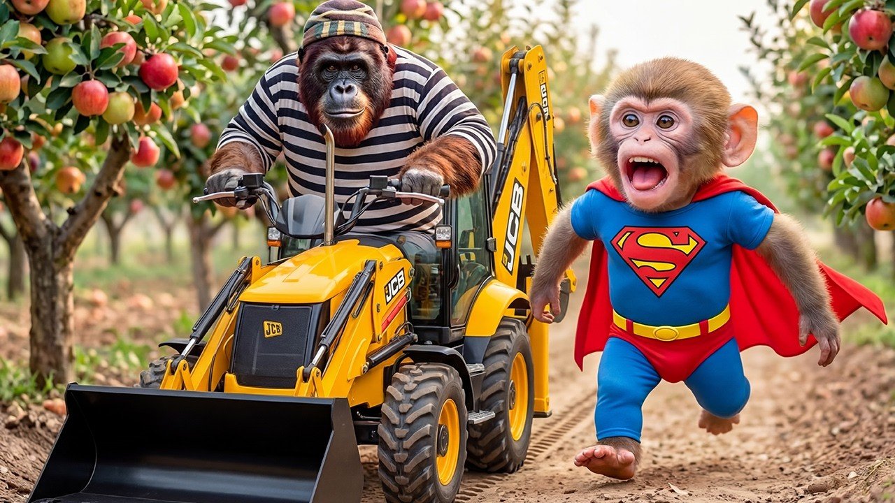 Monkey Nana Drives Tractor Excavator to Harvest Dragon Fruit and Catch Sneaky Thief on the Farm! 🐒🚜