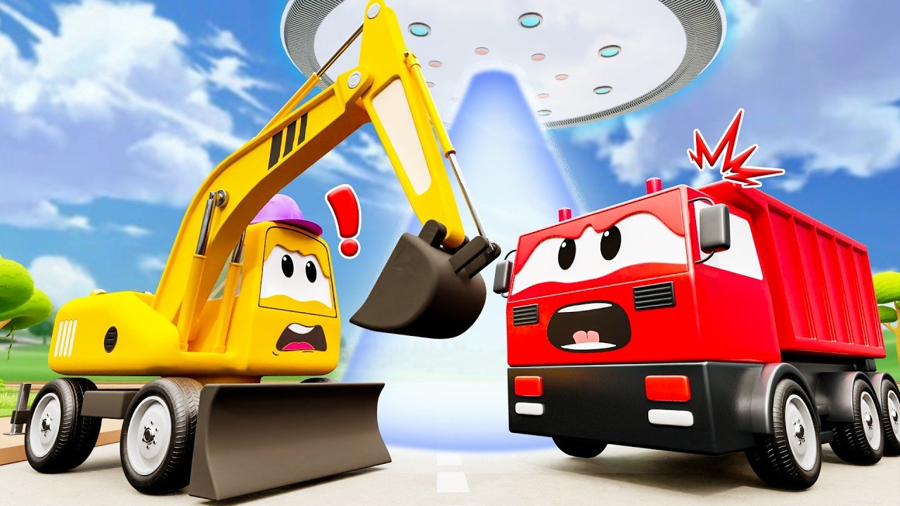 T-Rex Attack & Bridge Trap! Excavator & Mixer Truck Build New Bridge | Toy City Vehicles