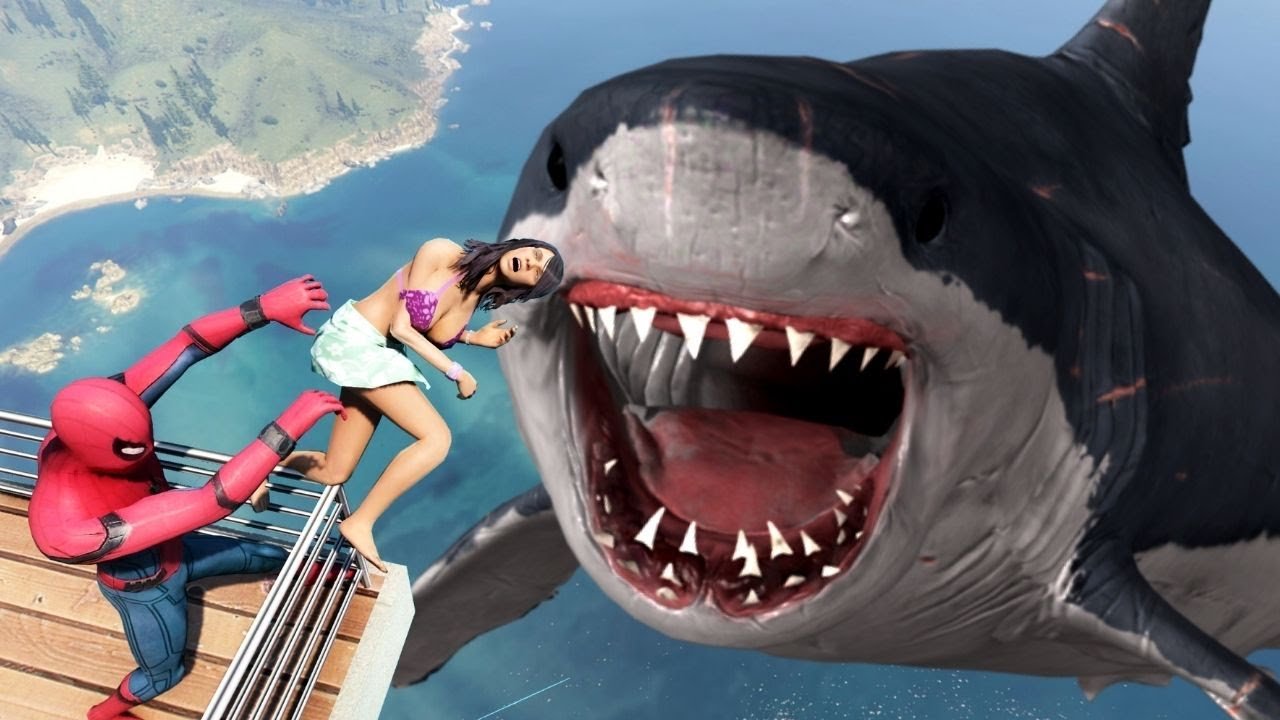 Megalodon VS Spiderman | ragdolls - GTA 5