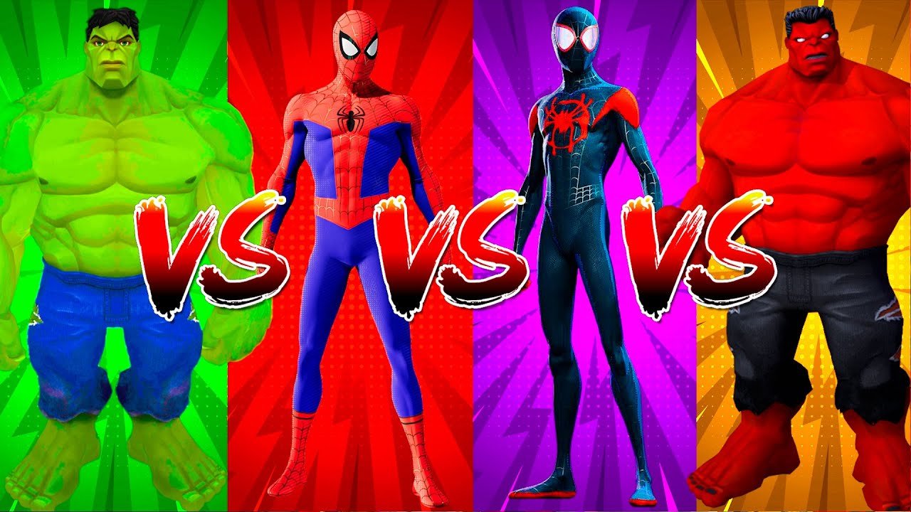 SUPERHERO COLOR DANCE CHALLENGE Hulk vs Spiderman vs Black Spiderman vs Red Hulk