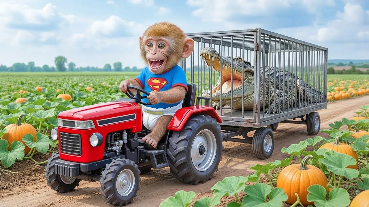 The Horrifying Secret Behind iZi the Monkey's Tractor — A Crocodile Appears!