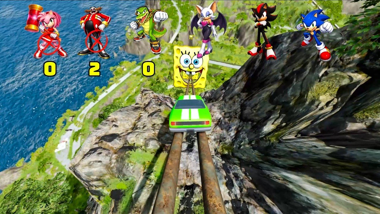 🚀 Sonic and Pals Acceleration Test 🏁 (Downhills Survival Challenge) - Who can win ?? Beam.NG Drive
