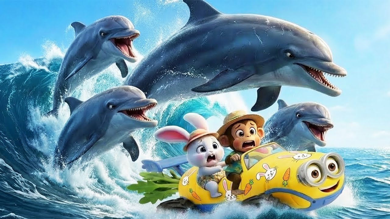 Monkey Funny | Beach Rescue with Dolphin Friends | Monkey Cartoon