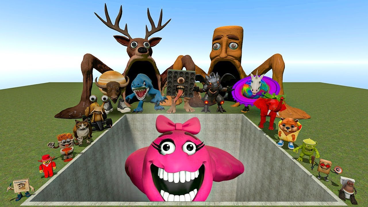 AI Brainrot Memes vs Hungry Snake Mommy Bosses in Giant Pit – Gmod Chaos