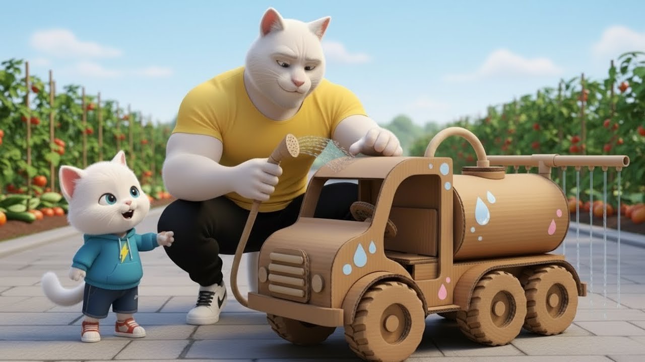 They Mock a Kitten’s Cardboard Watering Truck — Can He Surprise Them All? | Ai Cat Story