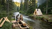 Man Builds His Own Water-Powered Sawmill to Construct a Survival Wooden House Start to Finish