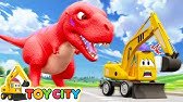 Dinosaur T-Rex Attack | Spider-Man, Dump Truck, Tractor, Bulldozer Recue EXCAVATOR | Toy City