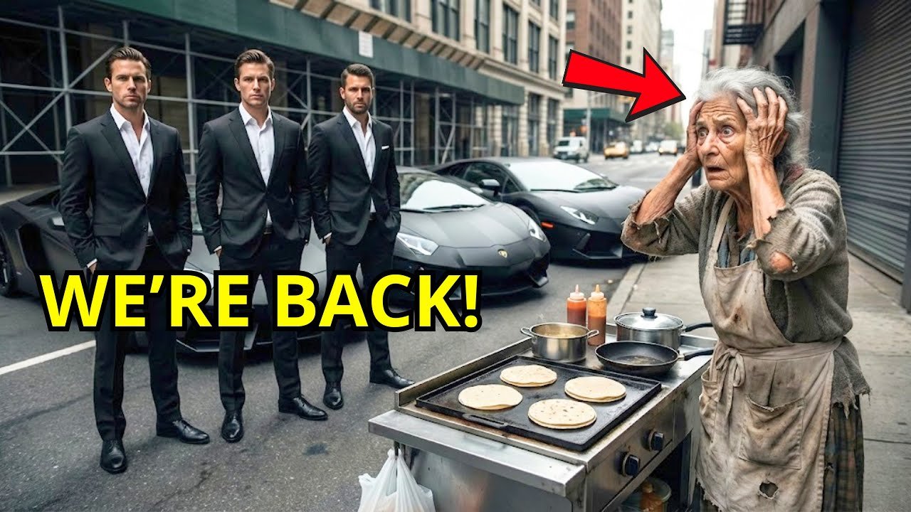 Poor Old Woman Fed Homeless Triplets — Years Later, Three Lamborghinis Stopped at Her Cart