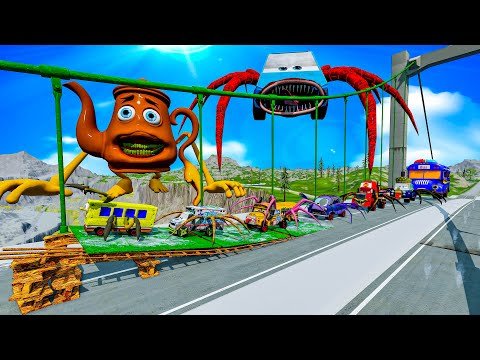 ALL MONSTERS Big & Small Cars vs Broken Bridge with CAR EATER & SHIN SONIC BeamNG.Drive