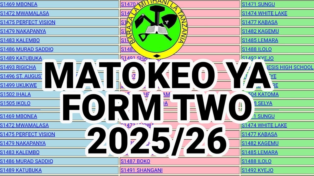 Tazama Matokeo ya Kidato Cha Pili ya 2025/26 Necta from Two results