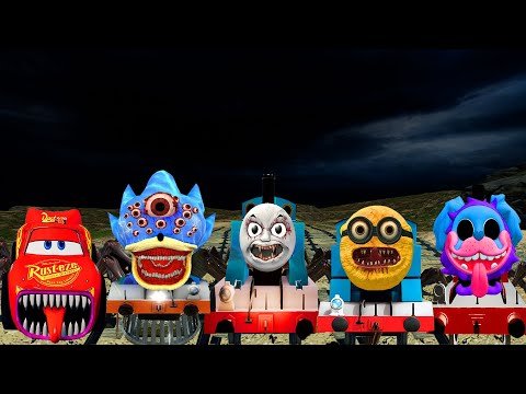 Upgrade Scary CHOO CHOO CHARLES vs MCQUEEN TRAIN vs THOMASSALIEN TRAIN,SONIC TAPES TRAIN,MINIONTRAIN