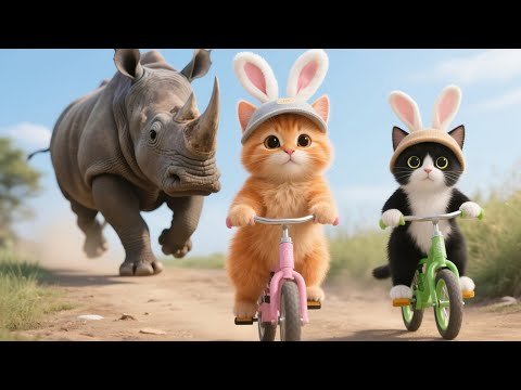 Kitten in Danger: Rhino Charges, But Brave Mother Cat Fights Back | Cat Videos Cute Cat | Meow Meow